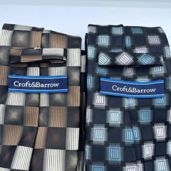 Croft & Barrow‎ Men's Brown and Blue Neck Tie Lot 2 Ties Total One Size - Picture 2 of 3